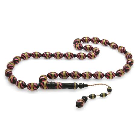 Sistemli Pirinç Sarmal Fuşya Mineli Arpa Kesim Kuka Tesbih - Tesbihane