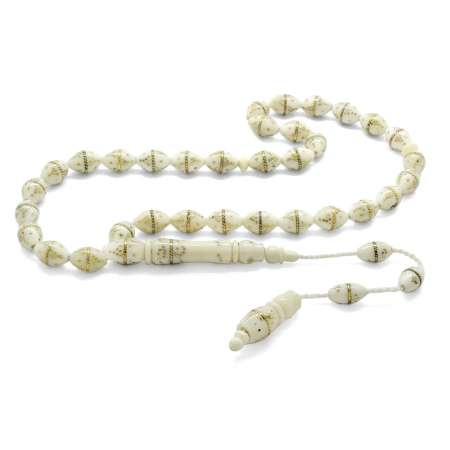 Sistemli Sarmal Pirinç İşlemeli Arpa Kesim Deve Kemiği Tesbih - Tesbihane