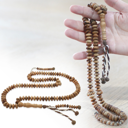 Sistemli Tekerlek Kesim Kahverengi 99 Taneli Zeytin Ağacı Zikir Tesbihi - Tesbihane