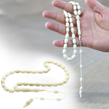 Sistemli Tombul Kapsül Kesim Naturel Renk Deve Kemiği Tesbih - Tesbihane