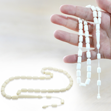 Sistemli Uçlu Kapsül Kesim Beyaz Renk Deve Kemiği Tesbih - Tesbihane