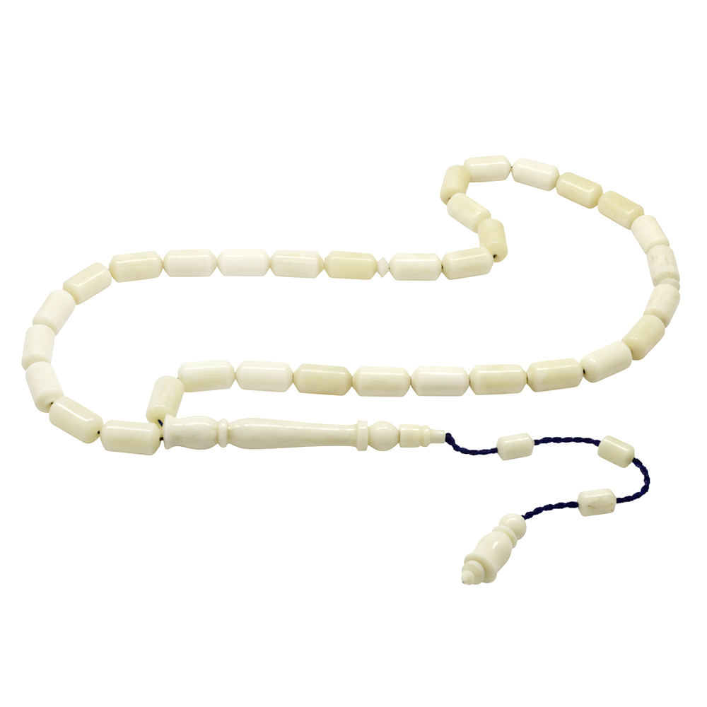 Sistemli Uçlu Kapsül Kesim Naturel Renk Lacivert İpli Deve Kemiği Tesbih - 2