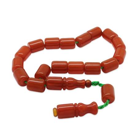 Sistemli Yeşil İp Detaylı Kapsül Kesim Bal Rengi Ateş Kehribar Efe Tesbih - Tesbihane