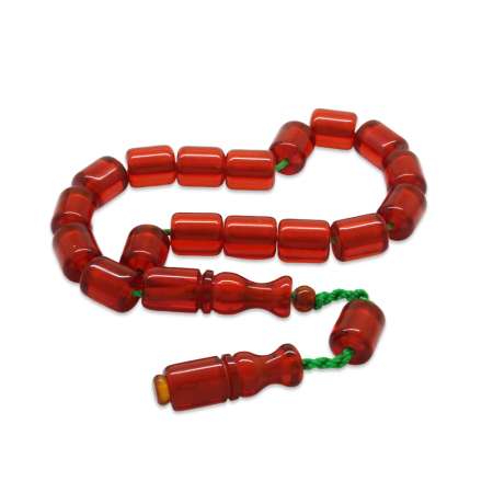 Sistemli Yeşil İp Detaylı Kapsül Kesim Bayrak Kırmızı Ateş Kehribar Efe Tesbih - Tesbihane