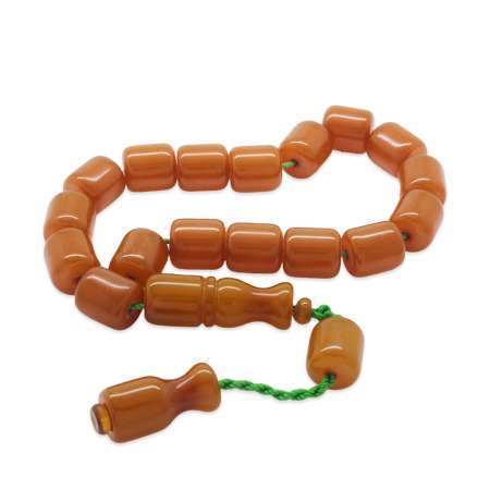 Sistemli Yeşil İp Detaylı Kapsül Kesim Maxi Boy Turuncu Ateş Kehribar Efe Tesbih - Tesbihane