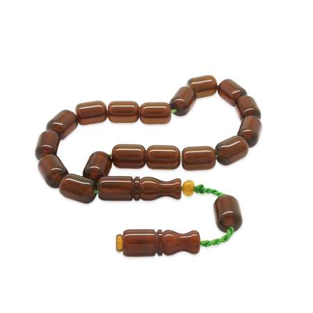 Sistemli Yeşil İp Detaylı Uçlu Kapsül Kesim Bal Rengi Ateş Kehribar Efe Tesbih - Tesbihane