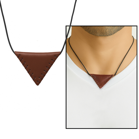 Siyah İp Zincirli İsme Özel Yazılı Kahverengi Gerçek Deriden El Yapımı Erkek Cevşen Kolye - Tesbihane