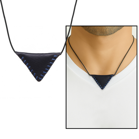 Siyah İp Zincirli İsme Özel Yazılı Lacivert Gerçek Deriden El Yapımı Erkek Cevşen Kolye - Tesbihane