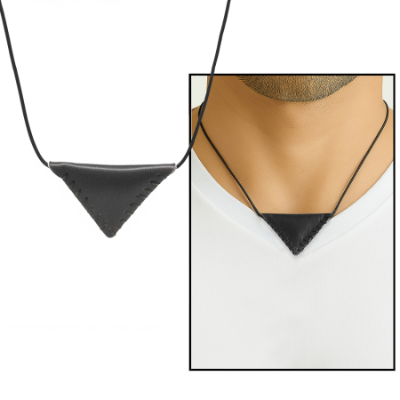 Siyah İp Zincirli İsme Özel Yazılı Siyah Gerçek Deriden El Yapımı Erkek Cevşen Kolye - Tesbihane