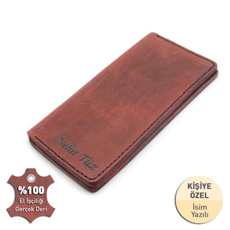 Siyah İpten Tamamı El Dikişi Kırmızı Crazy Dana Derisi Cüzdan - STOKYOK