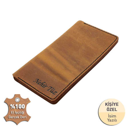 Siyah İpten Tamamı El Dikişi Sarı Crazy Dana Derisi Cüzdan - Tesbihane