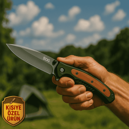 Siyah Metal Polimer Saplı İsme Özel Yazılı 9Cr13MoV Kalite Paslanmaz Çelik Avcı ve Kamp Bıçağı - Tesbihane