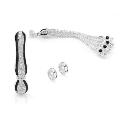 Siyah Mineli Alpaka Püskül Seti - Tesbihane