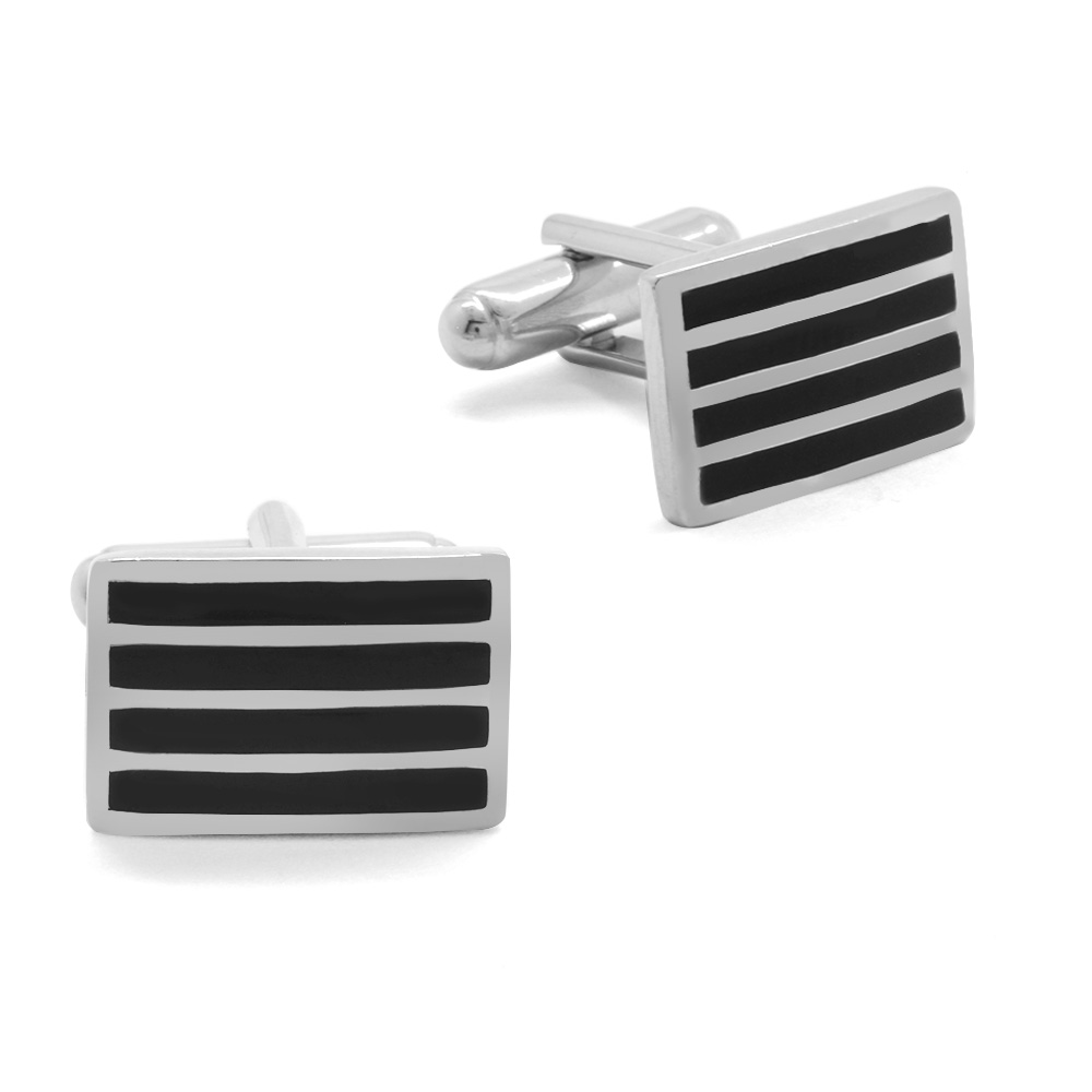 Siyah Mineli Avangarde Tasarım 925 Ayar Gümüş Kol Düğmesi - 1