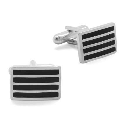 Siyah Mineli Avangarde Tasarım 925 Ayar Gümüş Kol Düğmesi - Tesbihane