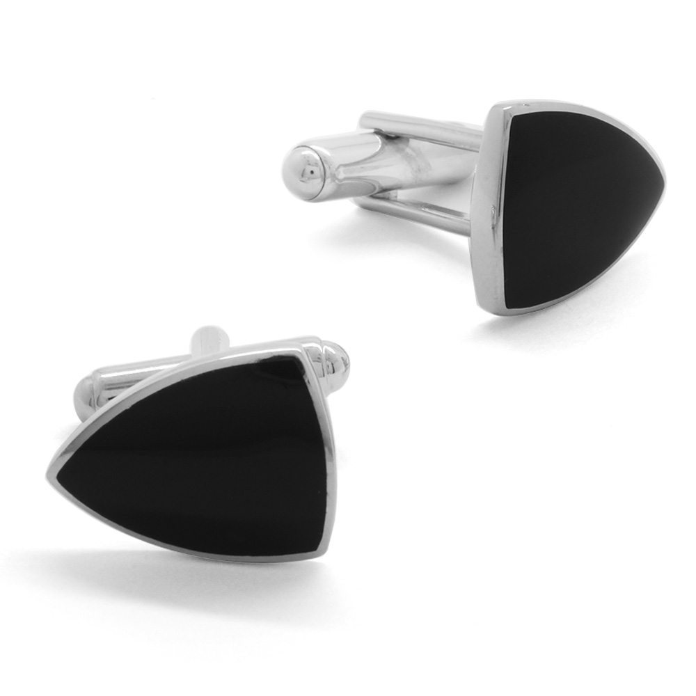 Siyah Mineli Kalkan Tasarım 925 Ayar Gümüş Kol Düğmesi - 1