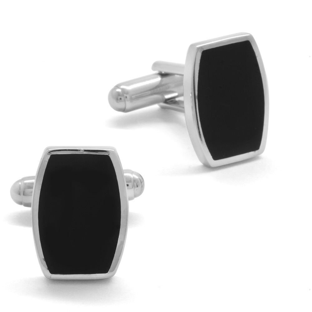 Siyah Mineli Tarz Tasarım 925 Ayar Gümüş Kol Düğmesi - 1