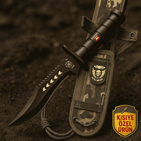 Siyah Polimer Saplı İsme Özel Yazılı Ck75 / St60 Kalite Paslanmaz Çelik Outdoor Bıçak - Tesbihane