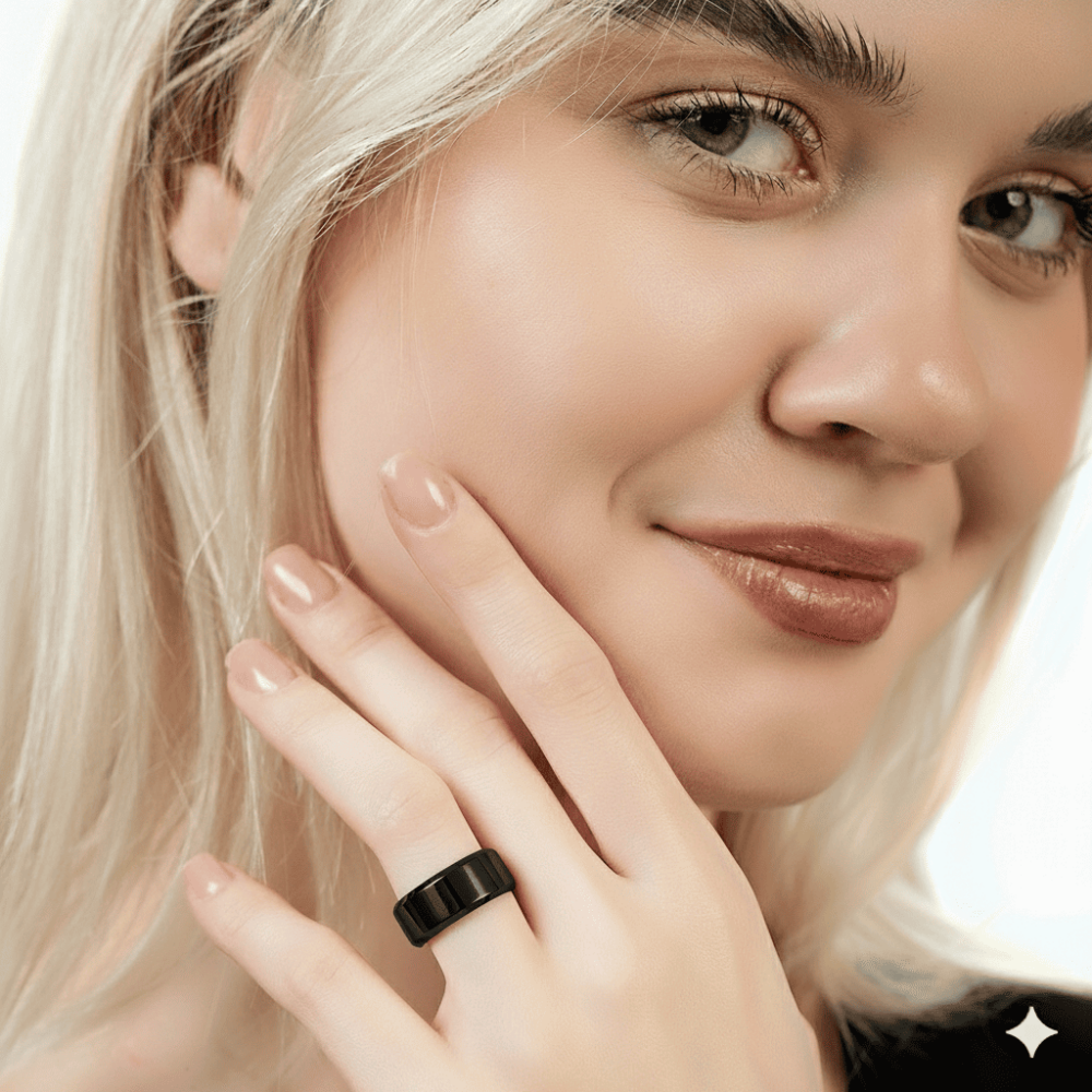 Siyah Renk 316L Kalite Paslanmaz Kadın Çelik Alyans Yüzük - 30 Ölçü - 2