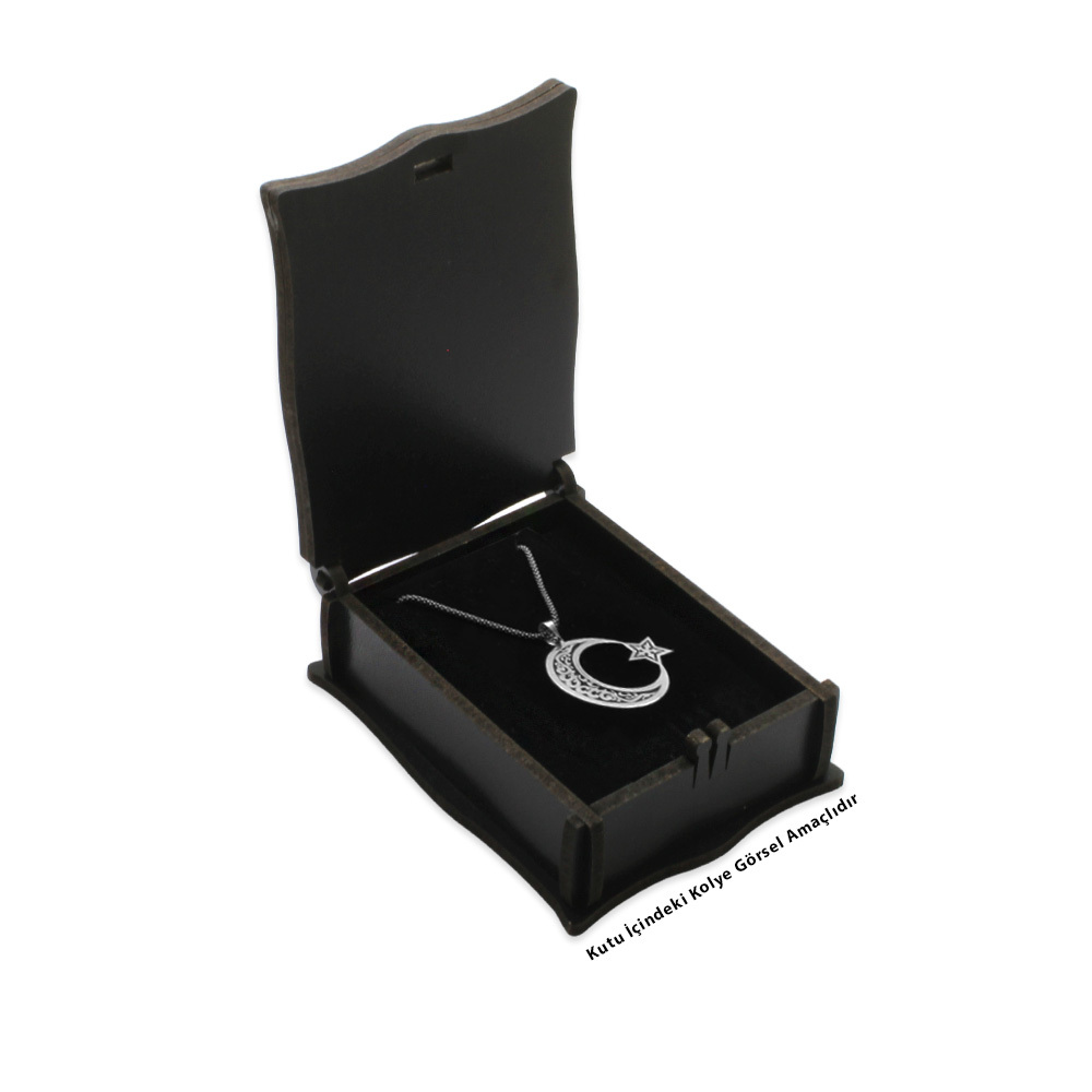 Siyah Renk Ahşap Elegance Kolye Küpe Kutusu - 2