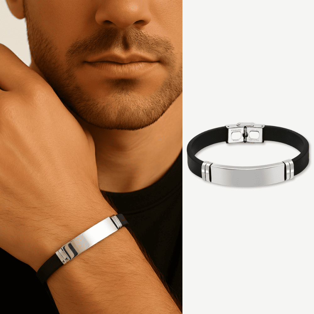 Siyah Silikon ve Çelik Bileşim İsme Özel Yazılı Erkek Bileklik - 1