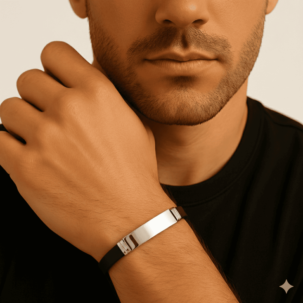 Siyah Silikon ve Çelik Bileşim İsme Özel Yazılı Erkek Bileklik - 2
