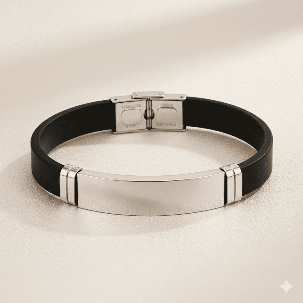 Siyah Silikon ve Çelik Bileşim İsme Özel Yazılı Erkek Bileklik - 3