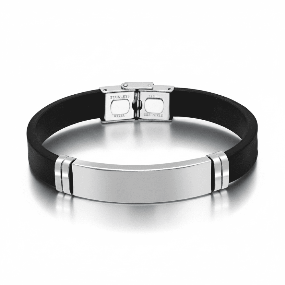 Siyah Silikon ve Çelik Bileşim İsme Özel Yazılı Erkek Bileklik - 4