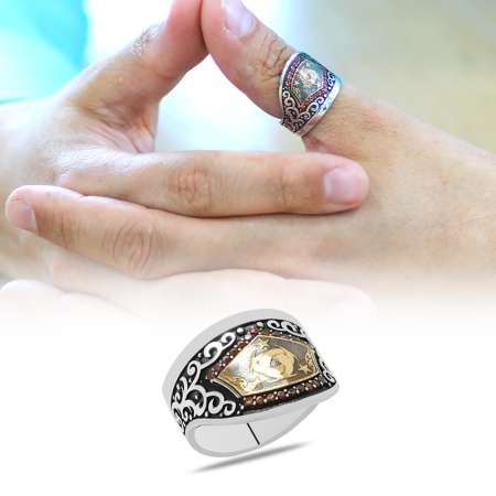 Siyah Zirkon Taş Mıhlamalı Teşkilatı Mahsusa Motifli 925 Ayar Gümüş Okçu Zihgir Yüzük - Tesbihane