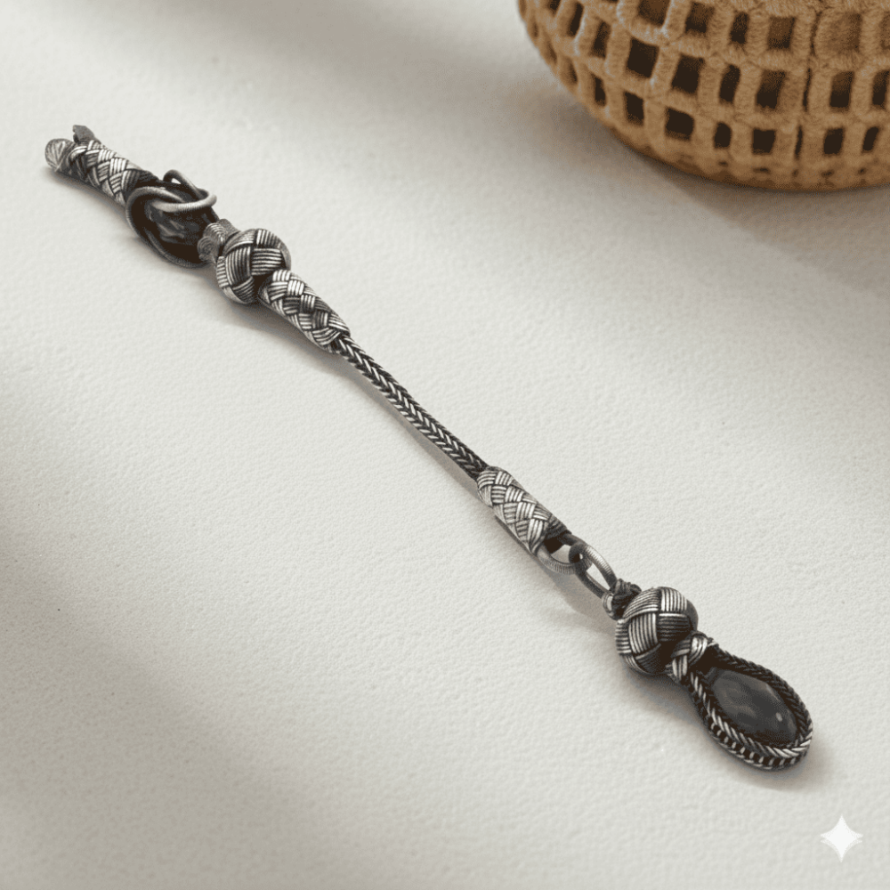 Siyah Zirkon Taşlı 1000 Ayar Gümüş Kazaz Püskül - 1