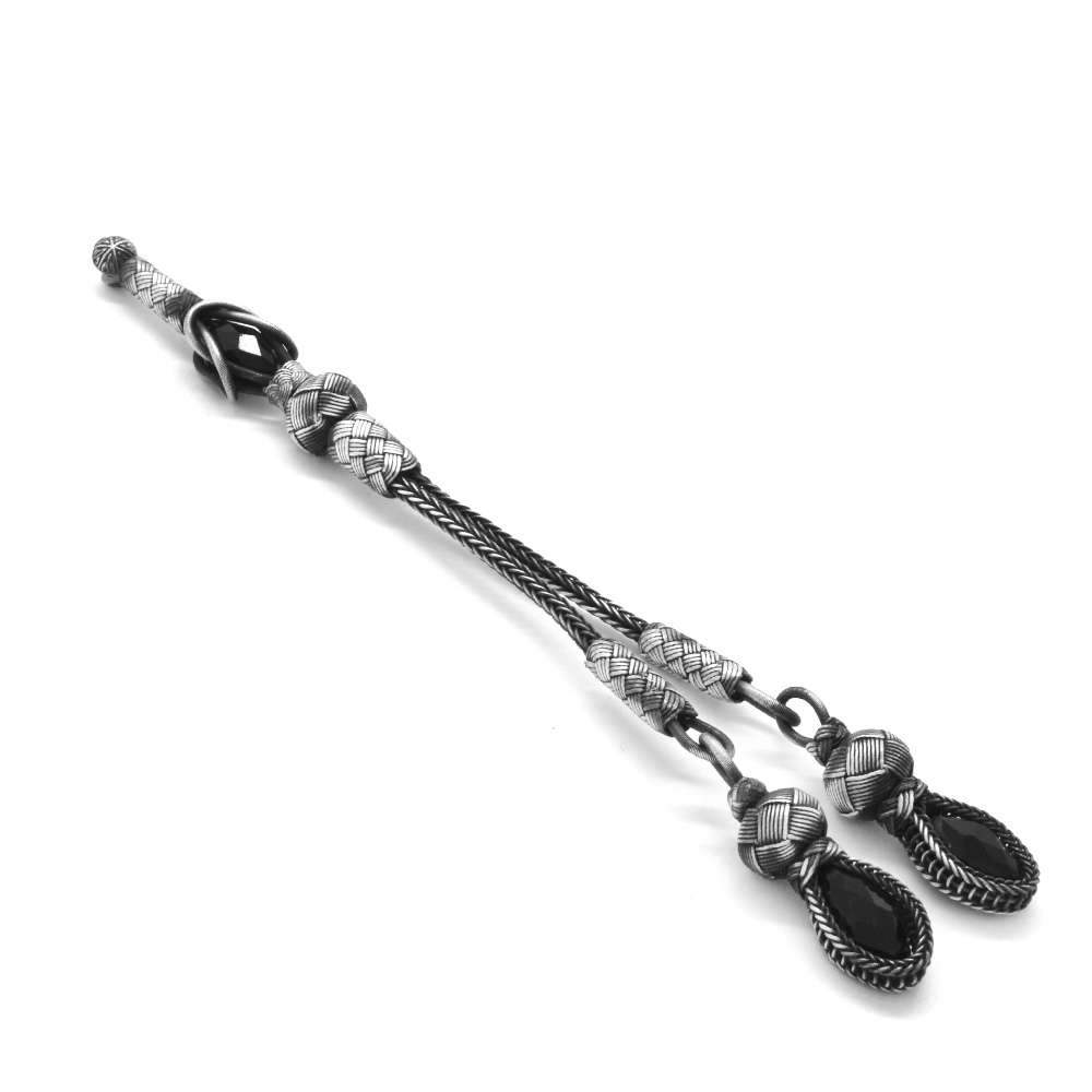 Siyah Zirkon Taşlı 2 li 1000 Ayar Gümüş Kazaz Püskül - 2