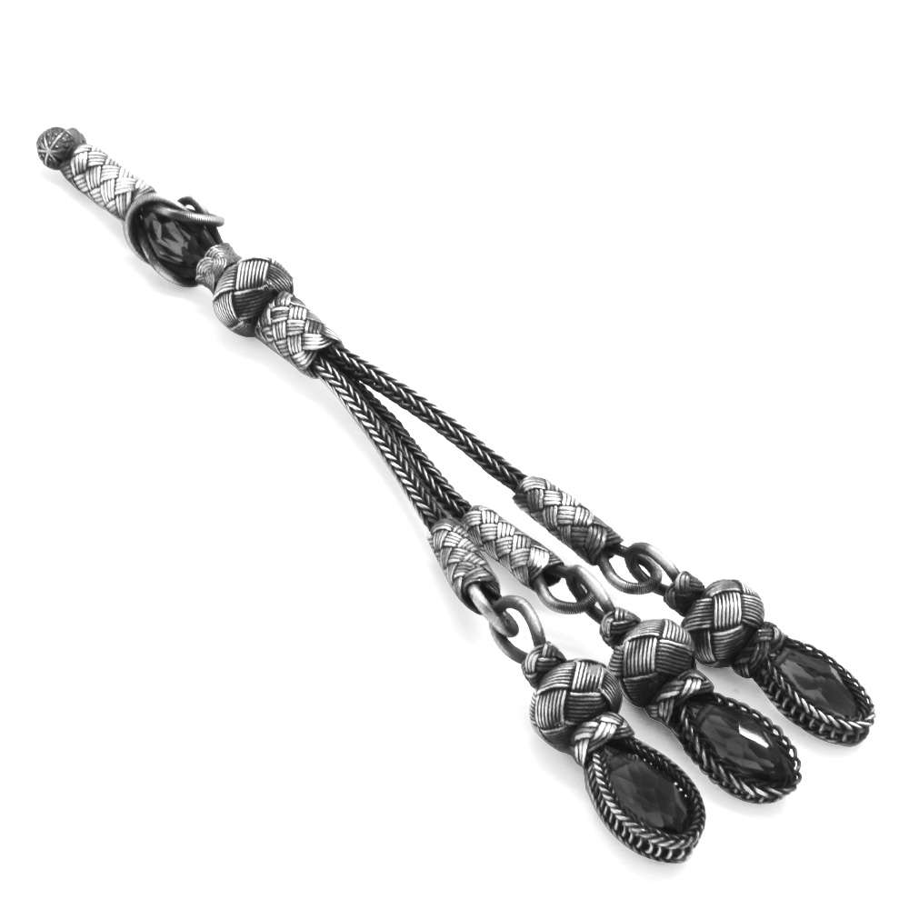 Siyah Zirkon Taşlı 3 lü 1000 Ayar Gümüş Kazaz Püskül - 2