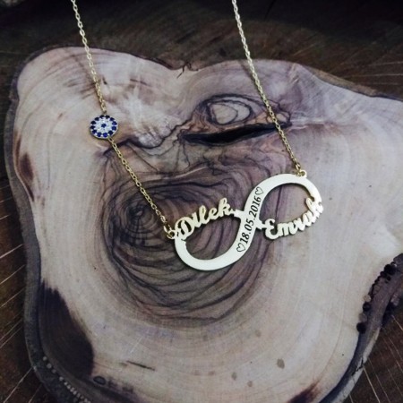 Sonsuzluk Tasarım Kişiye Özel İsim ve Tarih Yazılı 925 Ayar Gümüş Kolye - Tesbihane