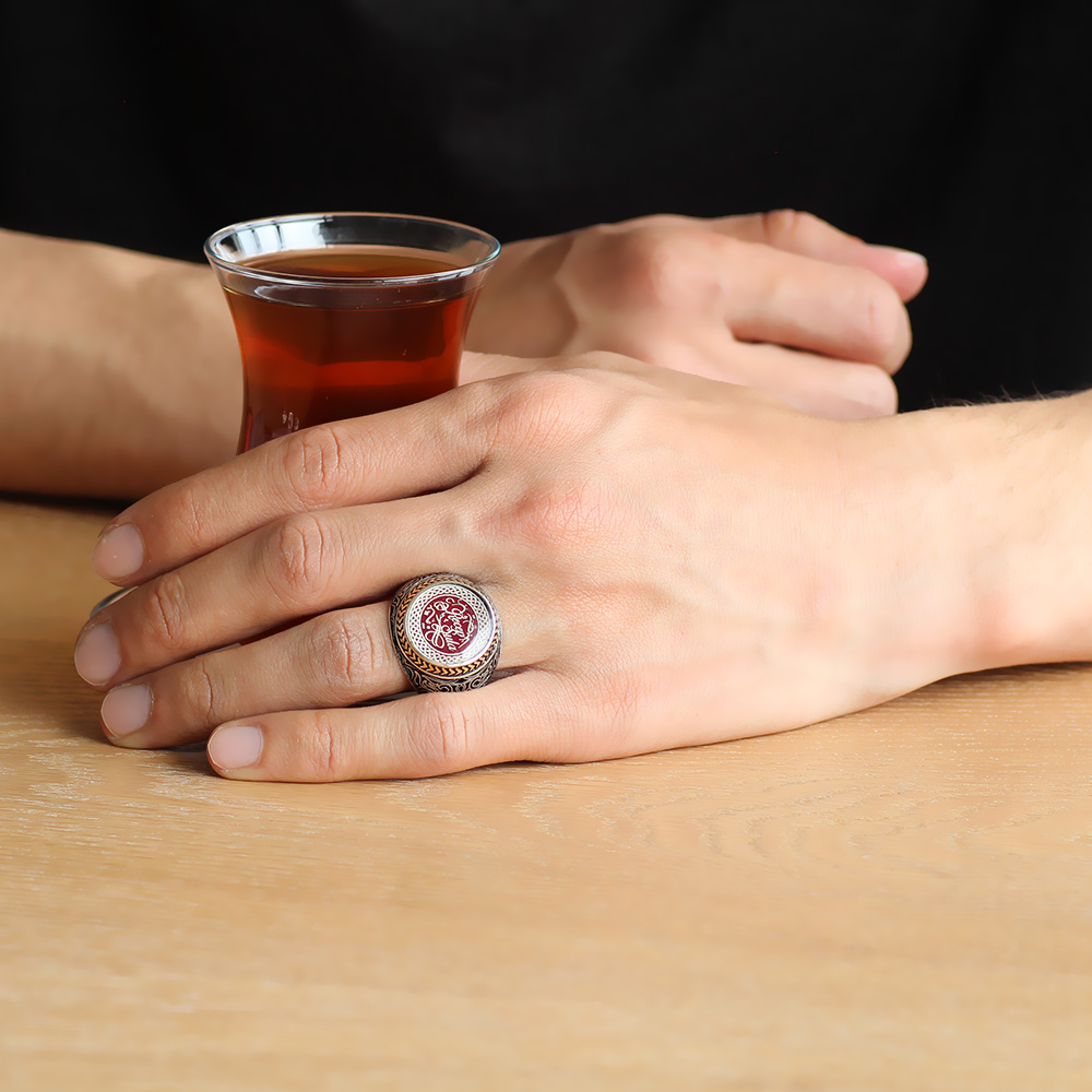 Kişiye Özel İsim ve Resim Motifli Zincir Tasarım 925 Ayar Gümüş Yüzük - 1