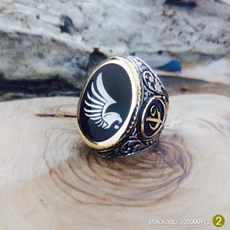 Kişiye Özel İsim-Resim Motifli Elif Vav İşlemeli Mineli 925 Ayar Gümüş Yüzük - Tesbihane