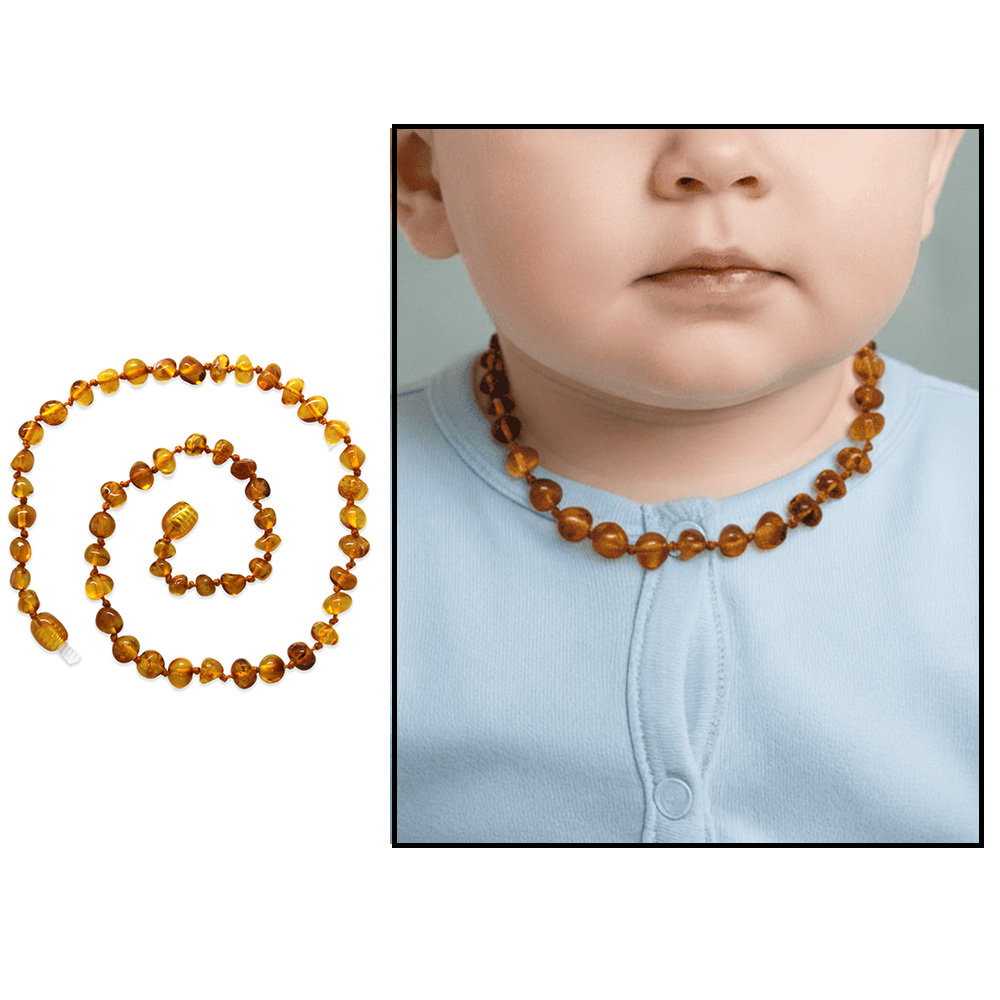 Soft Bal Rengi Doğal Damla Kehribar Taşlı Bebek Diş Kolyesi - 1