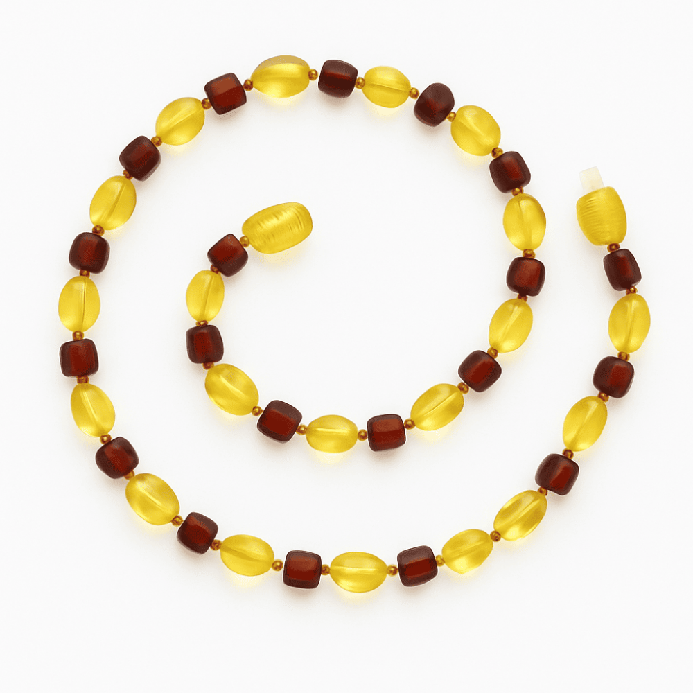 Soft Sarı Koyu Kırmızı Renk Doğal Form Damla Kehribar Taşlı Bebek Diş Kolyesi - 3