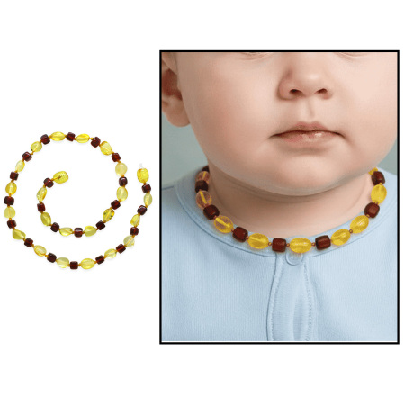 Soft Sarı Koyu Kırmızı Renk Doğal Form Damla Kehribar Taşlı Bebek Diş Kolyesi - Tesbihane