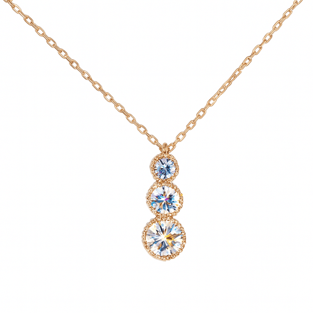 Elmas Görünümlü 3 lü Damla Tasarım Rose Renk 925 Ayar Gümüş Bayan Kolye - 3