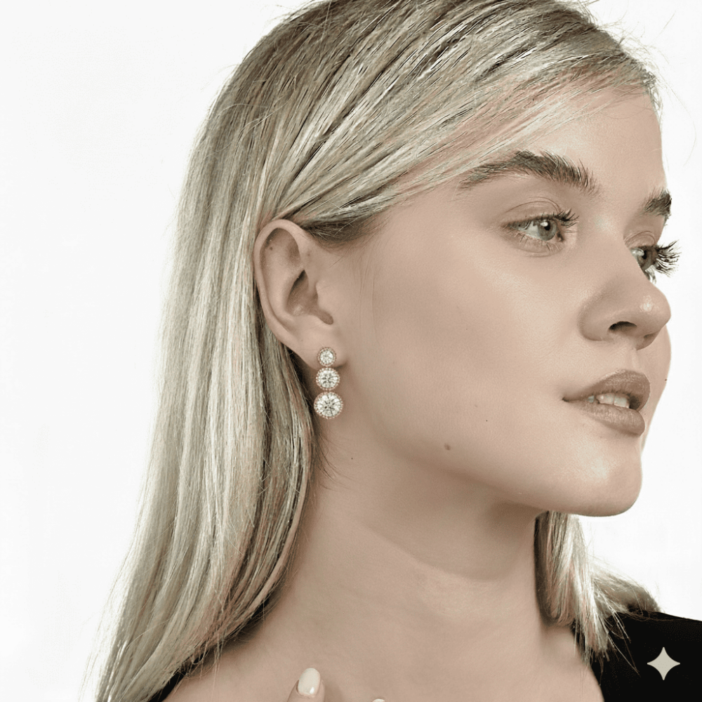 Elmas Görünümlü Damla Tasarım Rose Renk 925 Ayar Gümüş Bayan Küpe - 2