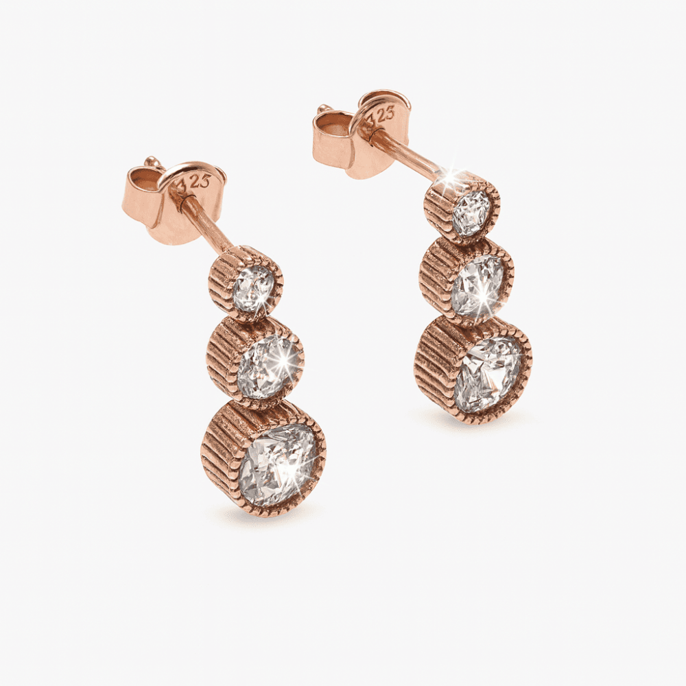 Elmas Görünümlü Damla Tasarım Rose Renk 925 Ayar Gümüş Bayan Küpe - 3