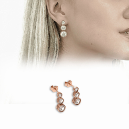 Elmas Görünümlü Damla Tasarım Rose Renk 925 Ayar Gümüş Bayan Küpe - Tesbihane