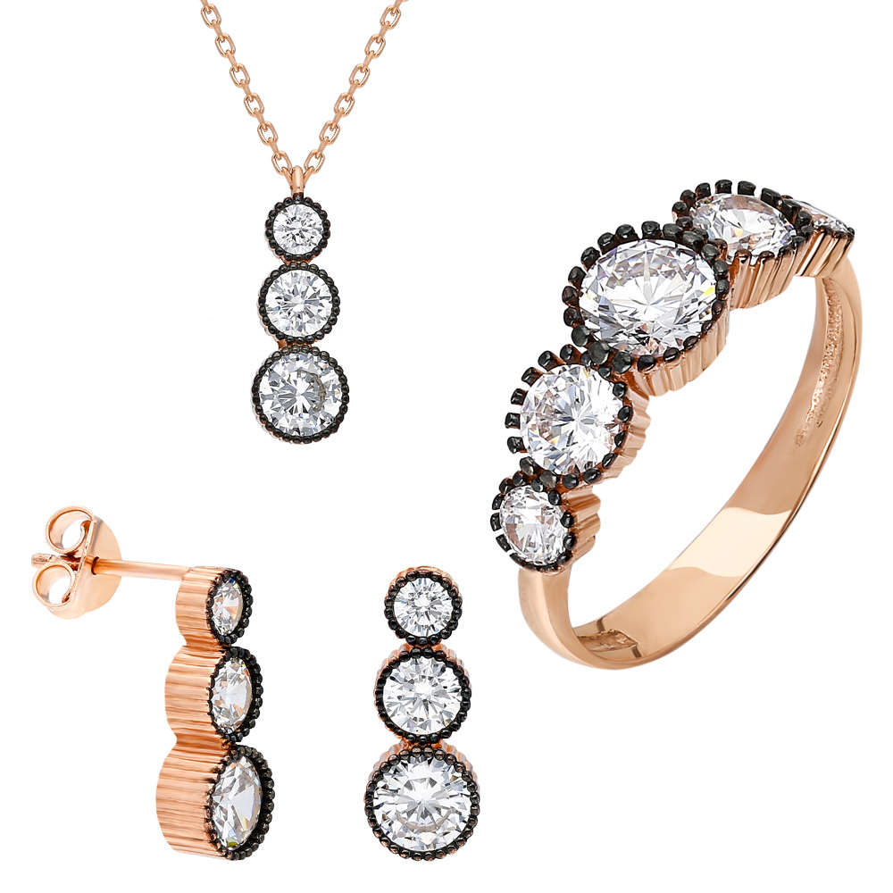 Starlight Diamond Elmas Montür Rose Renk 925 Ayar Gümüş 3'lü Takı Seti - 2