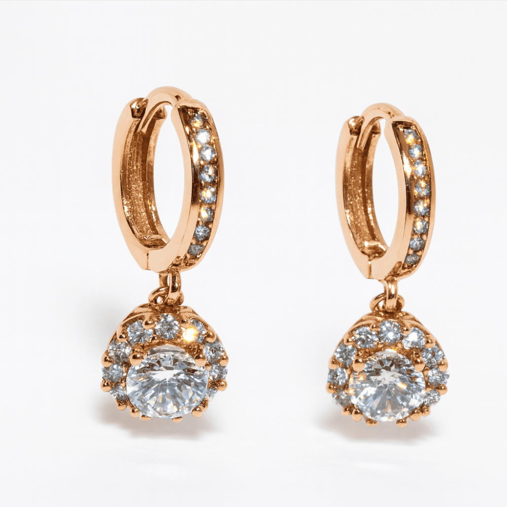 Elmas Görünümlü Rose Renk 925 Ayar Gümüş Bayan Küpe - 3