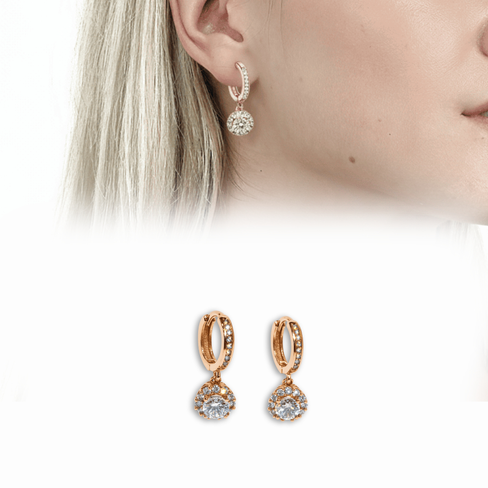 Elmas Görünümlü Rose Renk 925 Ayar Gümüş Bayan Küpe - 1