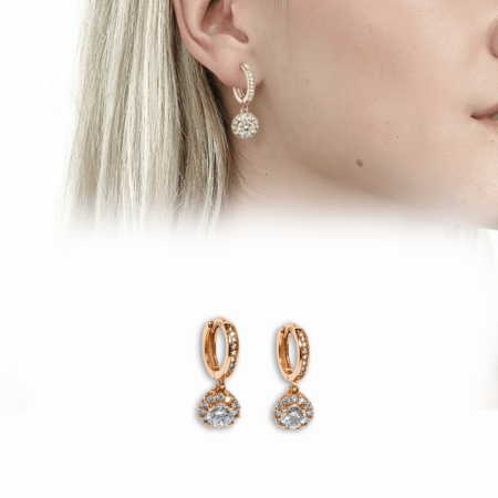 Elmas Görünümlü Rose Renk 925 Ayar Gümüş Bayan Küpe - Tesbihane