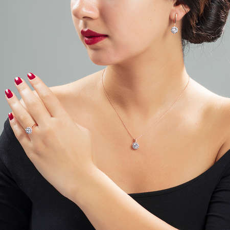 Elmas Görünümlü Tektaş Altın Renk 925 Ayar Gümüş 3 lü Takı Seti - Tesbihane