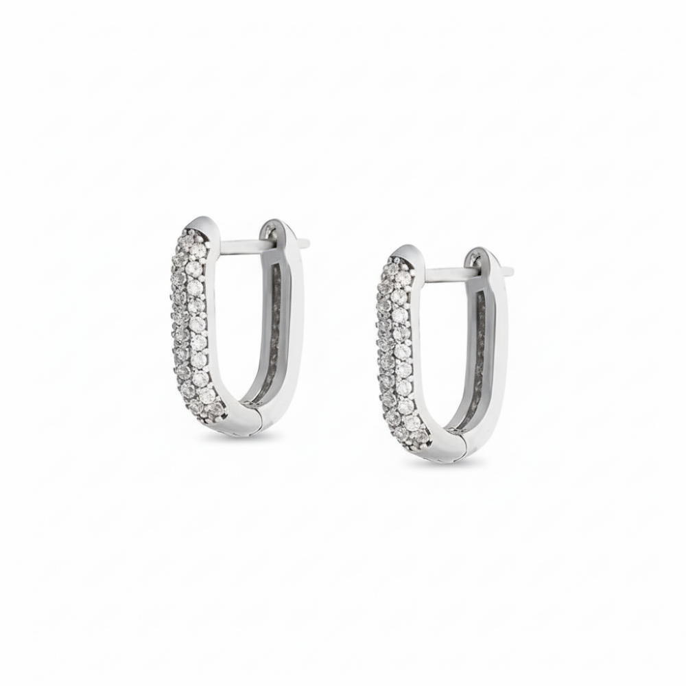 Elmas Görünümlü Mikro Zirkon Taşlı U Tasarım 925 Ayar Kadın Gümüş Küpe - 4