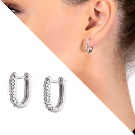 Elmas Görünümlü Mikro Zirkon Taşlı U Tasarım 925 Ayar Gümüş Küpe - Tesbihane