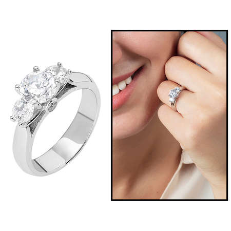 Elmas Görünümlü 925 Ayar Gümüş Bayan Tria Yüzük - Tesbihane